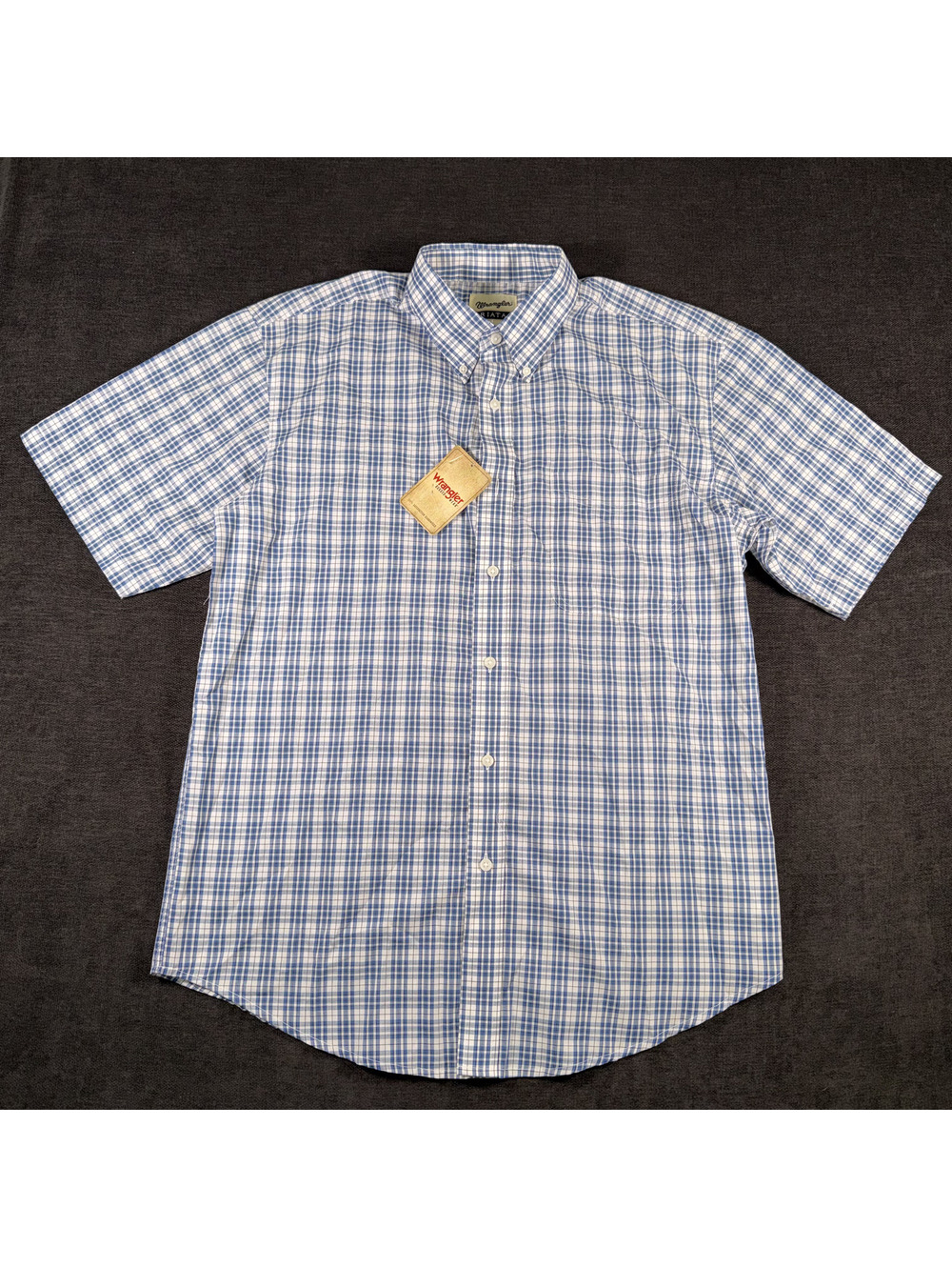 Wrangler Riata Men's Short Sleeve Button-Up Shirt Blue Plaid Large